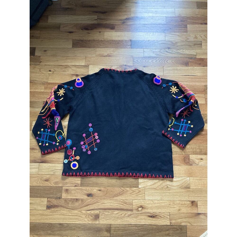 Michael Simon Vtg 1993 Embroidery Beaded Art To Wear Mrs Frizzle Sweater 2 Large - Picture 8 of 8